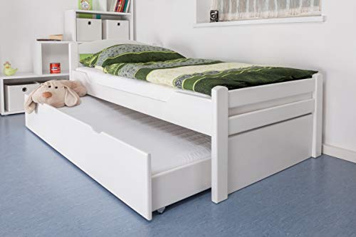 Einzelbett/Gästebett "Easy Premium Line" K1/2h inkl. 2. Liegeplatz und 2 Abdeckblenden, 90 x 200 cm Buche Vollholz massiv weiß lackiert von Steiner Shopping