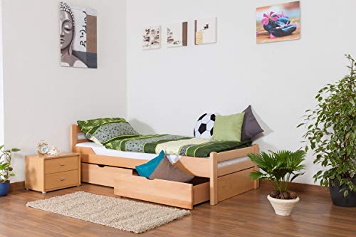 Einzelbett/Gästebett "Easy Premium Line" K1/2n inkl. 2 Schubladen und 2 Abdeckblenden, 90 x 200 cm Buche Vollholz massiv Natur von Steiner Shopping