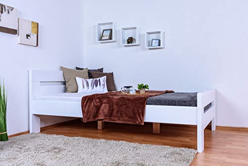 Einzelbett/Gästebett "Easy Premium Line" K6, 120 x 200 cm Buche Vollholz massiv weiß lackiert von Steiner Shopping