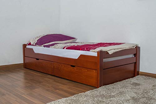 Einzelbett/Funktionsbett "Easy Premium Line" K1/1n inkl 2 Schubladen und 2 Abdeckblenden, 90 x 200 cm Buche Vollholz massiv Kirschfarben von Steiner Shopping GmbH