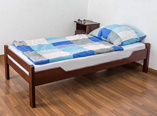 Einzelbett "Easy Premium Line" K1/1n, Buche Vollholz massiv Dunkelbraun - Maße: 90 x 190 cm von Steiner Shopping