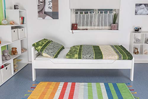 Einzelbett "Easy Premium Line" K1/2n, Buche Vollholz massiv weiß lackiert - Maße: 90 x 190 cm von Steiner Shopping