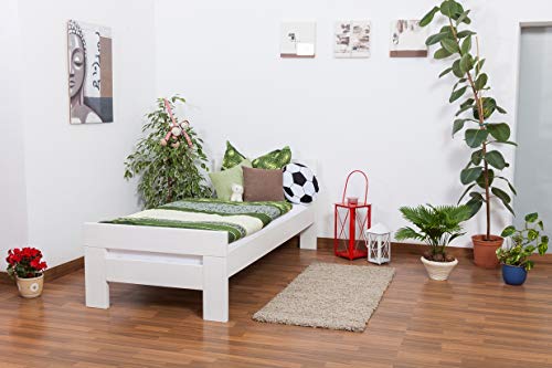 Einzelbett "Easy Premium Line" K2, Buche Vollholz massiv weiß lackiert - Maße: 90 x 190 cm von Steiner Shopping