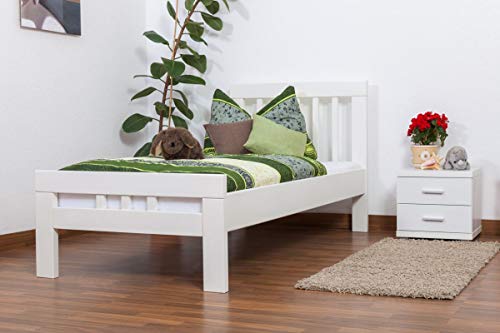 Einzelbett "Easy Premium Line" K8, Buche Vollholz massiv weiß lackiert - Maße: 90 x 190 cm von Steiner Shopping