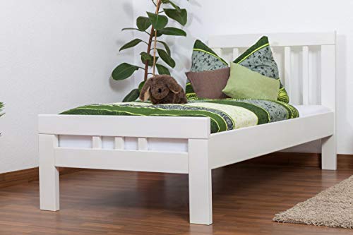 Einzelbett "Easy Premium Line" K8, Buche Vollholz massiv weiß lackiert - Maße: 90 x 200 cm von Steiner Shopping