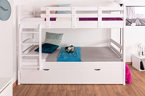 Etagenbett für Erwachsene "Easy Premium Line" K17/h inkl. Liegeplatz und 2 Abdeckblenden, 90 x 200 cm (B x L) Buche Vollholz massiv weiß lackiert, teilbar von Steiner Shopping