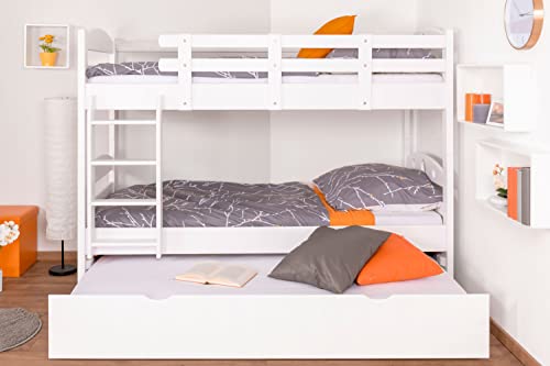 Etagenbett für Erwachsene "Easy Premium Line" K18/h inkl. Liegeplatz und 2 Abdeckblenden, Kopfteil mit Löchern, Buche Vollholz massiv Weiß - Liegefläche: 90 x 200 cm, teilbar von Steiner Shopping