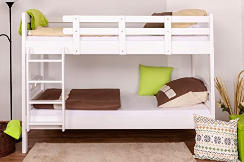 Etagenbett für Erwachsene "Easy Premium Line" K19, Kopf- und Fußteil mit Löchern, Buche Vollholz massiv Weiß - 90 x 200 cm (B x L), teilbar von Steiner Shopping