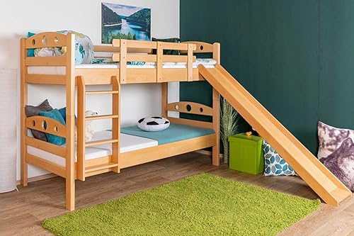 Etagenbett mit Rutsche 90 x 190 cm, Buche Massivholz Natur lackiert, umbaubar in zwei Einzelbetten, Easy Premium Line" K27/n von Steiner Shopping