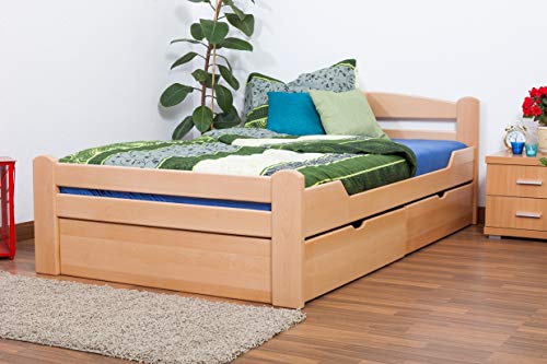 Einzelbett/Gästebett"Easy Premium Line" K4 inkl. 2 Schubladen und 1 Abdeckblende, 120 x 200 cm Buche Vollholz massiv Natur von Steiner Shopping