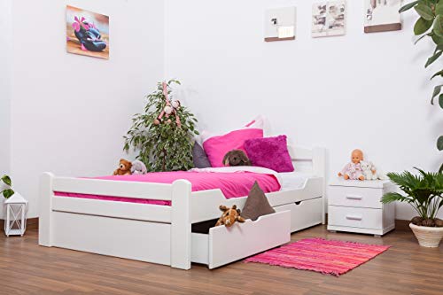 Jugendbett "Easy Premium Line" K4 inkl. 2 Schubladen und 1 Abdeckblende, 120 x 200 cm Buche Vollholz massiv weiß lackiert von Steiner Shopping