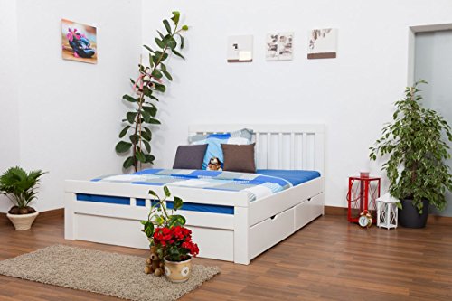 Jugendbett "Easy Premium Line" K8 inkl. 2 Schubladen und 1 Abdeckblende, 160 x 200 cm Buche Vollholz massiv weiß lackiert von Steiner Shopping