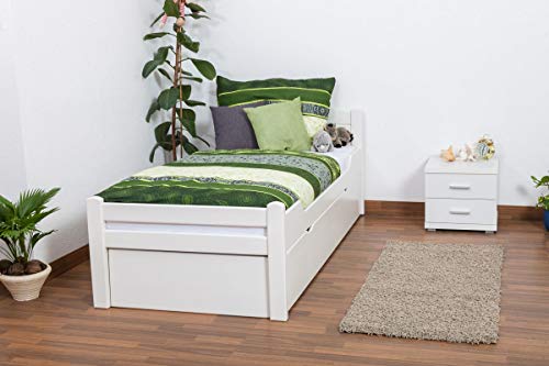 Kinderbett/Jugendbett "Easy Premium Line" K1/1h inkl. 2. Liegeplatz und 2 Abdeckblenden, 90 x 200 cm Buche Vollholz massiv weiß lackiert von Steiner Shopping