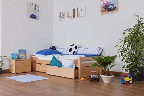 Kinderbett/Jugendbett "Easy Premium Line" K1/1n inkl 2 Schubladen und 2 Abdeckblenden, 90 x 200 cm Buche Vollholz massiv Natur von Steiner Shopping