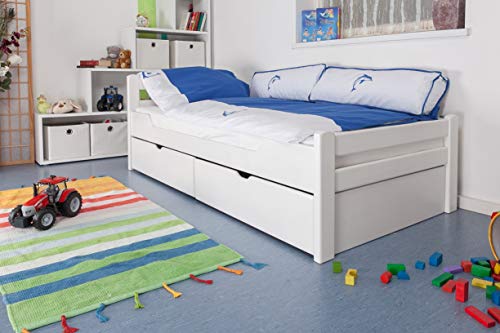 Kinderbett/Jugendbett "Easy Premium Line" K1/2n inkl. 2 Schubladen und 2 Abdeckblenden, 90 x 200 cm Buche Vollholz massiv weiß lackiert von Steiner Shopping