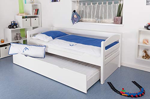 Kinderbett/Jugendbett "Easy Premium Line" K1/h/s inkl. 2. Liegeplatz und 2 Abdeckblenden, 90 x 200 cm Buche Vollholz massiv weiß lackiert von Steiner Shopping