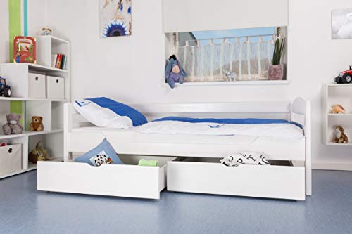 Kinderbett/Jugendbett "Easy Premium Line" K1/n/s inkl 2 Schubladen und 2 Abdeckblenden, 90 x 200 cm Buche Vollholz massiv weiß lackiert von Steiner Shopping