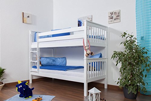 Kinderbett Etagenbett Mario Buche Vollholz massiv weiß lackiert inkl. Rollrost - 90 x 200 cm, teilbar von Steiner Shopping
