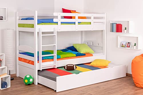 Steiner Shopping Etagenbett/Stockbett Easy Premium Line K18/h inkl. Liegeplatz und 2 Abdeckblenden, Kopfteil mit Löchern, Buche Vollholz massiv Weiß - Liegefläche: 90 x 200 cm, teilbar von Steiner Shopping