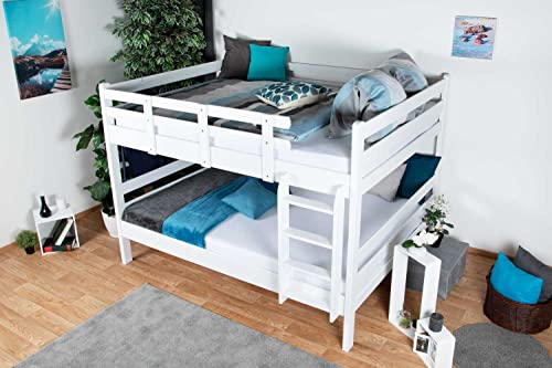 Stockbett 160 x 200 cm für Erwachsene "Easy Premium Line" K24, Kopf- und Fußteil gerade, Buche Massivholz weiß lackiert, teilbar von Steiner Shopping