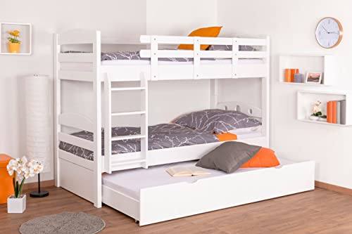 Stockbett für Erwachsene "Easy Premium Line" K18/h inkl. Liegeplatz und 2 Abdeckblenden, Kopfteil mit Löchern, Buche Vollholz massiv Weiß - Liegefläche: 90 x 200 cm, teilbar von Steiner Shopping