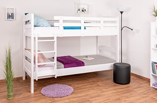 Stockbett für Erwachsene "Easy Premium Line" K21, Kopf- und Fußteil gerundet, Buche Vollholz massiv Weiß - 90 x 200 cm (B x L), teilbar von Steiner Shopping