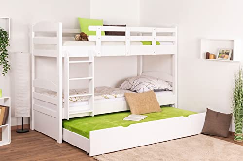 Stockbett für Erwachsene "Easy Premium Line" K21/h inkl. Liegeplatz und 2 Abdeckblenden, Kopf- und Fußteil gerundet, Buche Vollholz massiv Weiß - Liegefläche: 90 x 200 cm, teilbar von Steiner Shopping