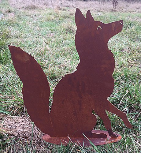 Fuchs SITZEND 60x48 cm Edelrost Rost Metall Rostfigur Jagd Tier Füchsin Füchse + Original Pflegeanleitung von Steinfigurenwelt von Steinfiguren Gießen