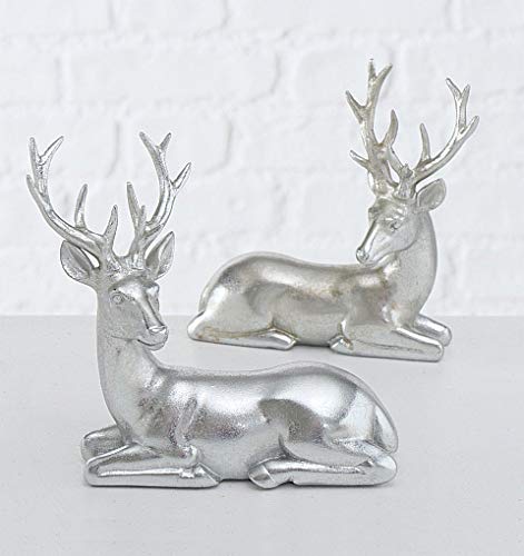 Hirsch Paar LIEGEND Silber antik H15cm 2er Set Dekoration Weihnachten Hirsch Hirsche Rehe VON DEKOWELT von Steinfiguren Giessen