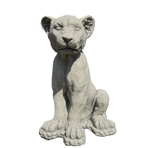 Löwenjunges, Skulptur aus Steinguss für den Garten Frostfest 45 cm Hoch Löwen Baby von Steinfiguren Horn