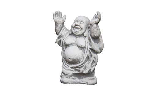 Steinfigur Buddha mit Hände hoch, Skulptur aus Steinguss, Mönch von Steinfiguren Horn