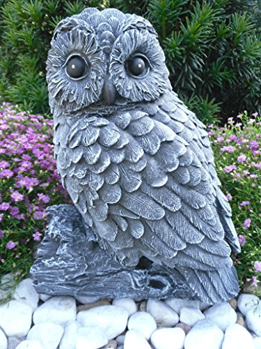 STEINFIGUREN SPICKER Steinfigur Eule auf Stamm 152/1, Gartenfigur Steinguss Tierfigur Basaltgrau von STEINFIGUREN SPICKER