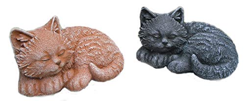 STEINFIGUREN SPICKER Steinfigur Katze Mini 2er Set 156/1, 156/3, Gartenfigur Steinguss Tierfigur Basaltgrau, Terrakotta Patina von STEINFIGUREN SPICKER