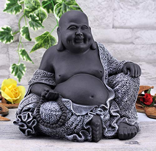 STEINFIGUREN SPICKER Steinfigur Buddha, 197/1 Glücksbuddha Gartenfigur Steinguss Statue Basaltgrau Schwarz von STEINFIGUREN SPICKER