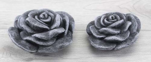 STEINFIGUREN SPICKER Steinfigur Rose Rosenblüte 2er Set, Blüte, Blume, Steinguss, Gartenfigur, Stein, Basaltgrau von STEINFIGUREN SPICKER
