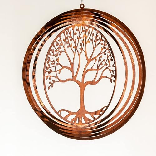 STEINFIGURENWELT GIEBEN Edelrost Windspiel Spirale Lebensbaum Baum 26cm filigran Gartendeko Rost Deko Metall Hänger Fensterdekoration Balkon Terrasse Garten Geschenk von STEINFIGURENWELT GIEBEN