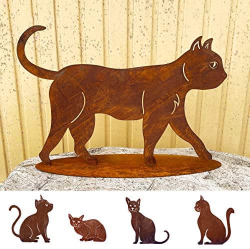Gartenfigur Katze laufend 57x40cm auf Platte Edelrost Wetterfest Rost Metall Rostfigur Katzen Tier von Steinfigurenwelt von STEINFIGURENWELT GIEBEN