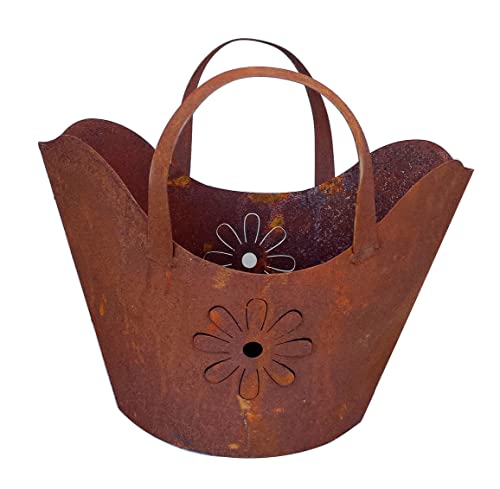 STEINFIGURENWELT GIEBEN Edelrost Große Handtasche mit Blumen-Motiv 42x38cm Tasche zum Bepflanzen Rost Pflanztasche Blumentopf Windlicht Edelrost Gartendeko von STEINFIGURENWELT GIEBEN