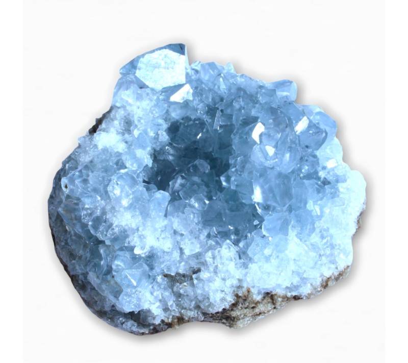 Steinfixx® Edelstein Coelestin Kristall I funkelnder Blickfang I 100-150 gr., (100% echt aus Madagaskar, 1-St., Edelstein der Freude), 40x40x30mm von Steinfixx®