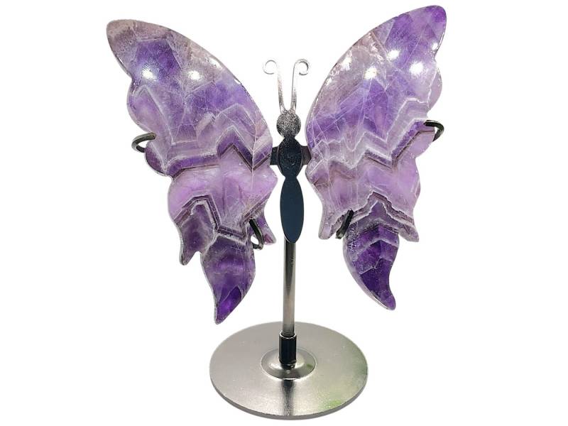 Steinfixx® Edelstein Schmetterlingsflügel aus Naturedelstein mit Ständer, (10-13cm und ca. 120gr., 1-St., Amethyst, mexikanischer Achat oder Regenbogenfluorit), Unikat-Masterpiece mit Geschenkbox von Steinfixx®