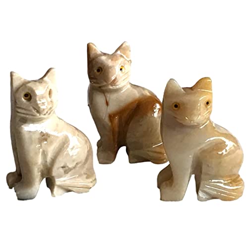 Steinfixx® - Speckstein Figur Katze Minka | Schnitzerei | Sammelfigur | geschliffen und poliert | 37x26 mm | Handarbeit (Beige) von Steinfixx