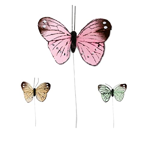 Steingässer Feder Deko-Schmetterlinge gemischt (12 Stück) 5 cm groß - mit Draht zum befestigen - Frühling Osterdeko (rosa) von Steingässer