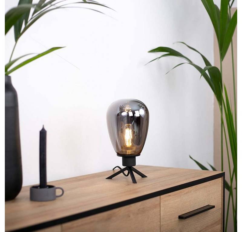 Steinhauer LIGHTING Tischleuchte, Tischlampe Nachttischleuchte Retro Schlafzimmerlampe schwarz Glas von Steinhauer LIGHTING