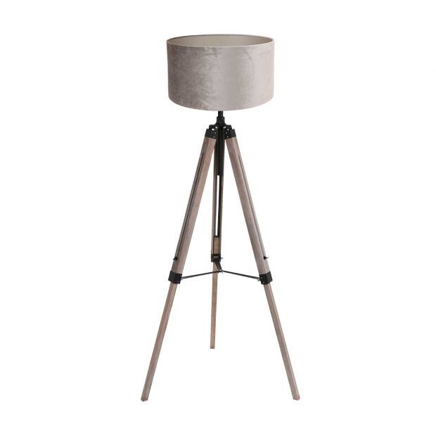 Mexlite Stehleuchte Triek mit Velours Lampenschirm in silbergrau von Steinhauer Lighting