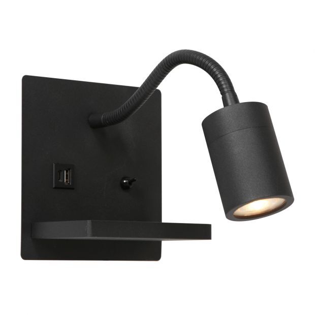 Mexlite Wandleuchte Upround mit USB Anschluss und Wireless Charger schwarz von Steinhauer Lighting