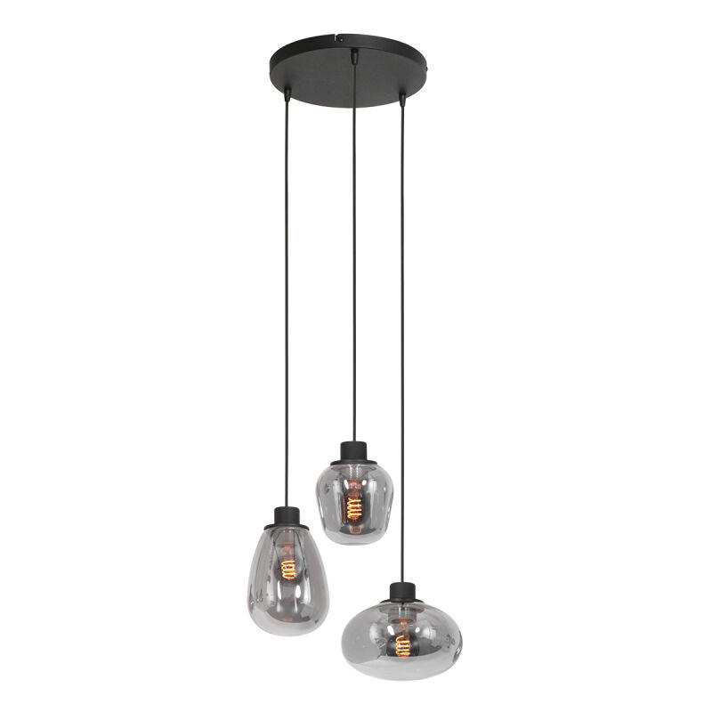 Steinhauer 3 flg. Rauchglaspendelleuchte Reflexion schwarz von Steinhauer Lighting