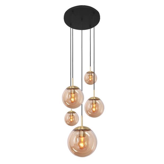 Steinhauer Bollique Pendelleuchte Amberglas messing 5 flammig von Steinhauer Lighting
