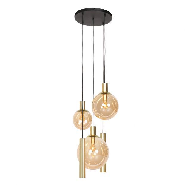 Steinhauer Bollique Pendelleuchte Amberglas messing 5 flammig Steinhauer Bollique Pendelleuchte Amberglas messing 5 flammig von Steinhauer Lighting