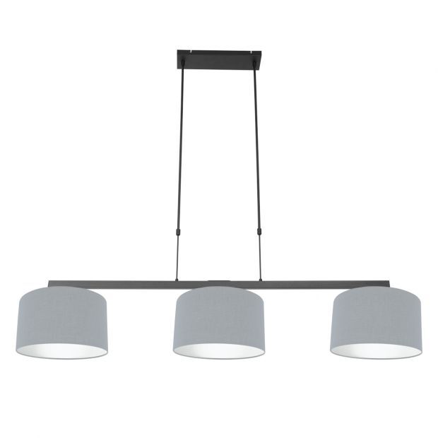 Steinhauer Pendelleuchte Stang schwarz Schirme Leinen blau-grau von Steinhauer Lighting