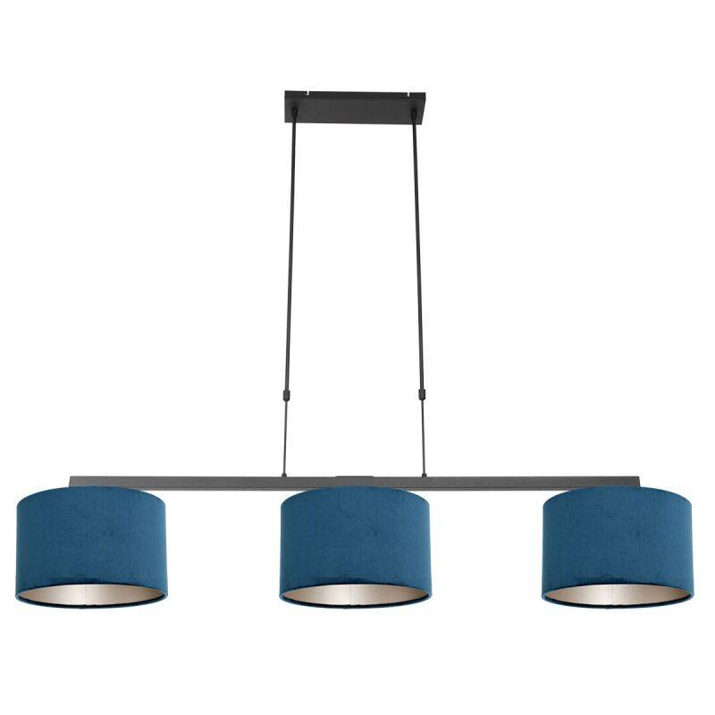 Steinhauer Pendelleuchte Stang schwarz Schirme Velours blau von Steinhauer Lighting